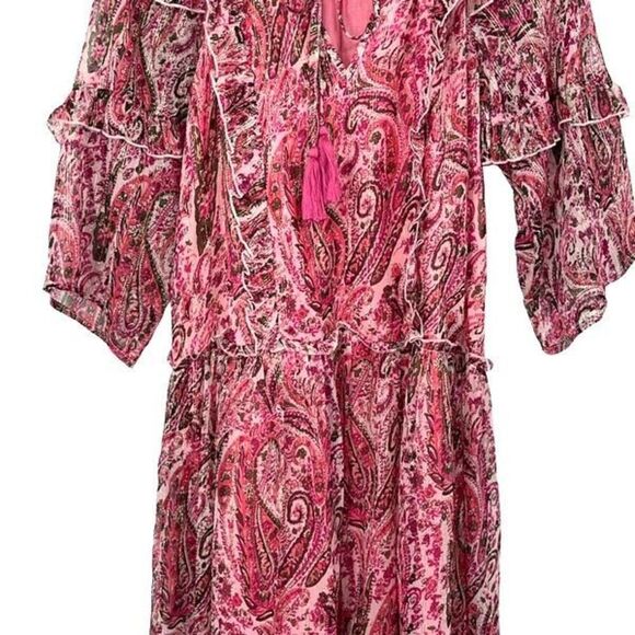 Debbie Katz Mariah Midi Dress Pink Oversized paisley chiffon NWOT Medium - Picture 6 of 8